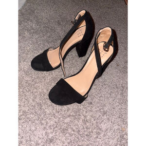 Black Felt Block Heel